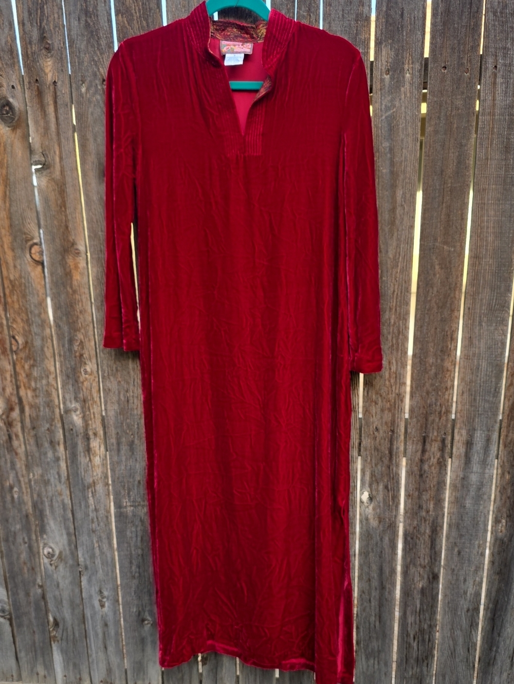 April Cornell Deep Red Velvet Maxi Dress Silk Blend Romantic Old Money